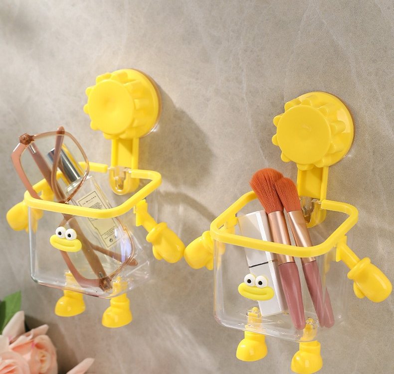 Toothbrush holder, wall-mounted, no-drill, suction cup, high-end multi-functional transparent plastic storage box for bathroom use.